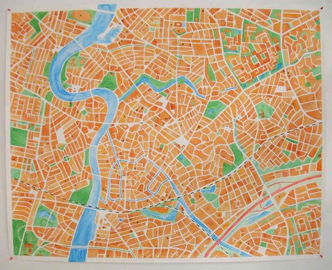 watercolour map of a typical Dutch city